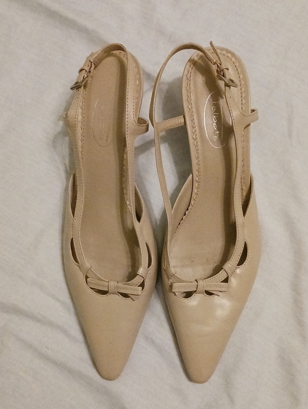 Women's Beige Slingback Pointed-Toe Flats with Bow